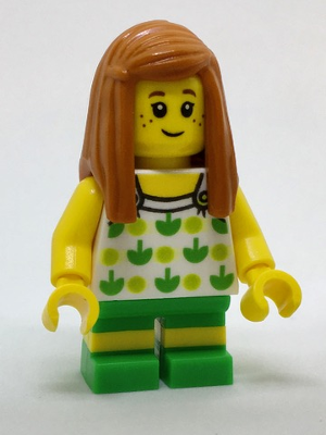 LEGO Minifigure-Beachgoer - Girl, Top with Apples and Green Legs with Yellow Stripes-Town / City-cty761-Creative Brick Builders